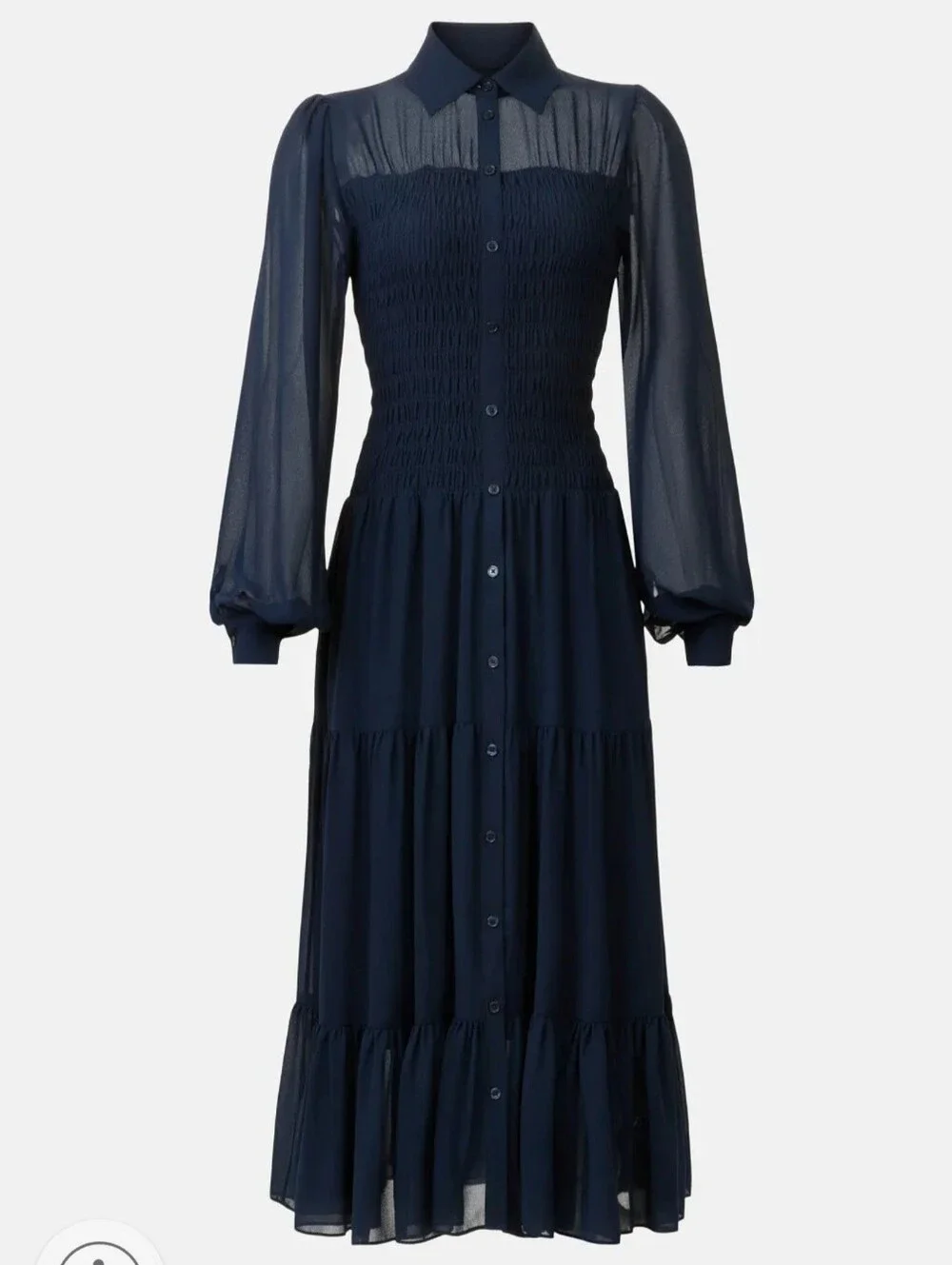 Michael Kors Navy Smocked Button Down Shirt Dress Women Size M